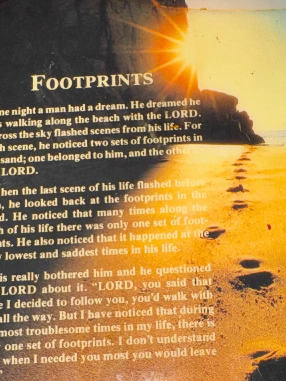 Vintage Footprints Poem Wooden Wall Clock Christian Religious Open Book Cross